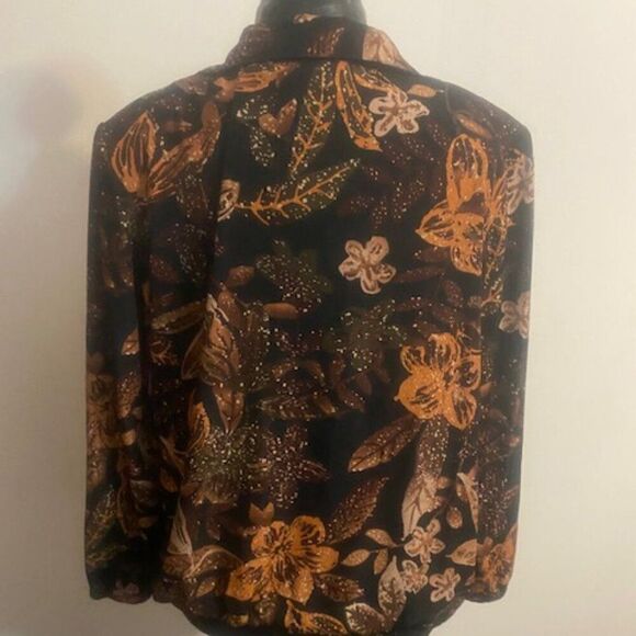 Blair Black/Brown/Orange Zip front Floral print bomber jacket, size M - Picture 3 of 4